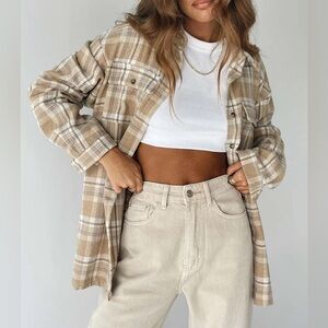 brown & white flannel jacket, size S/M